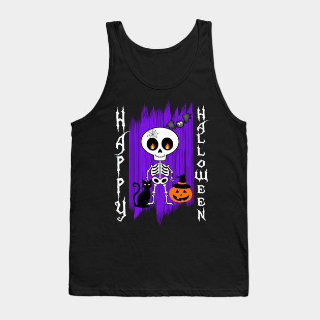 Happy Halloween Little Skeleton Funny Design for Halloween Tank Top by soccer t-shirts